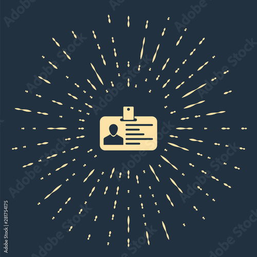 Beige Identification badge icon isolated on dark blue background. It can be used for presentation, identity of the company, advertising. Abstract circle random dots. Vector Illustration