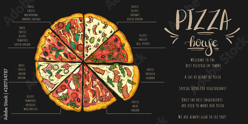 Pizza house. Flyer with pizza slices