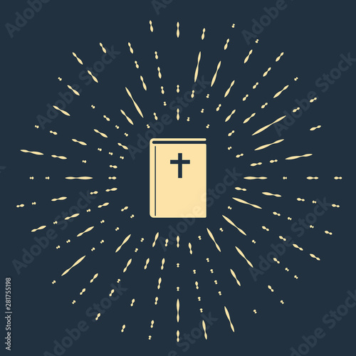 Beige Holy bible book icon isolated on dark blue background. Abstract circle random dots. Vector Illustration