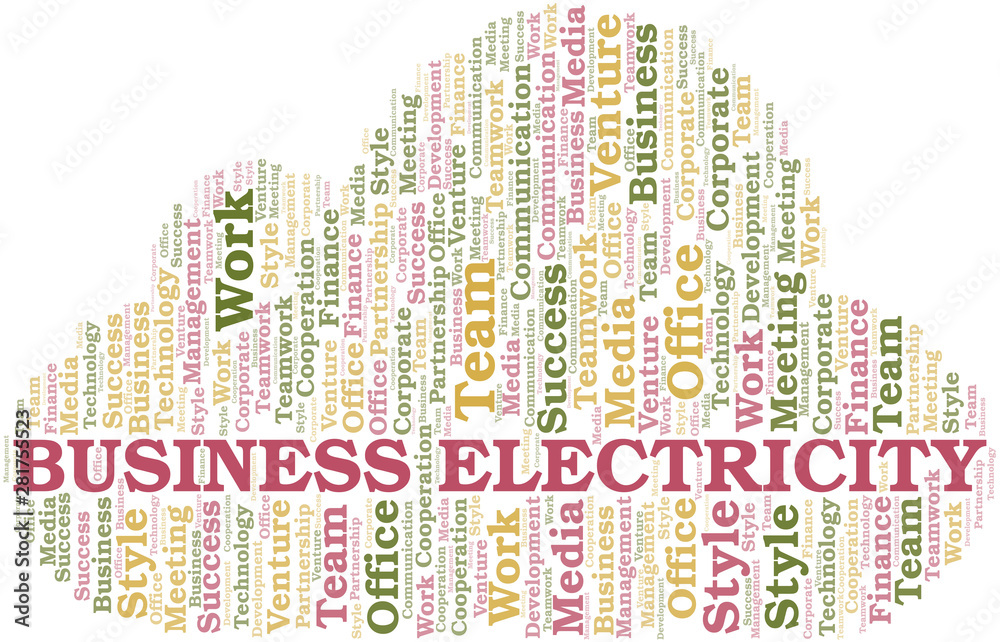 Business Electricity word cloud. Collage made with text only. Business Electricity word cloud. Collage made with text only.