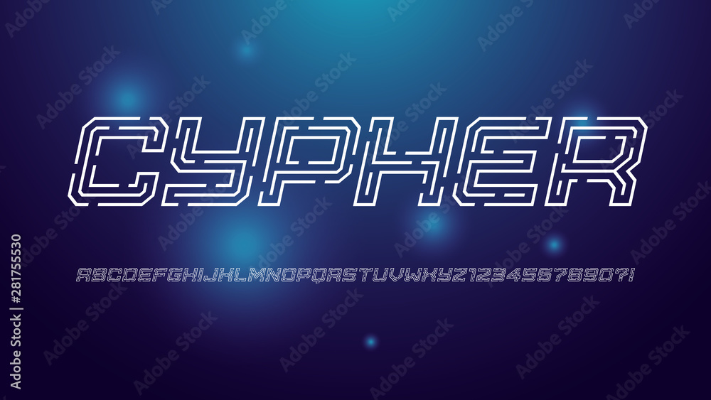 Trendy digital technology dashed vector alphabet, uppercase letter set, font, typography Trendy digital technology dashed vector alphabet, uppercase letter set, font, typography