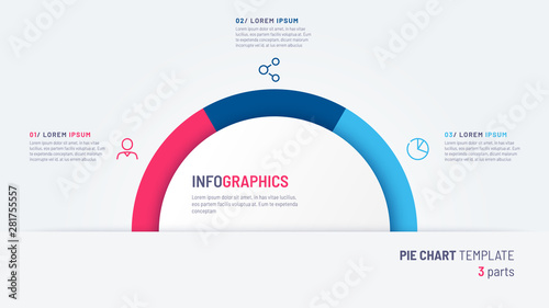 Vector pie chart infographic template in the form of semicircle divided by three parts