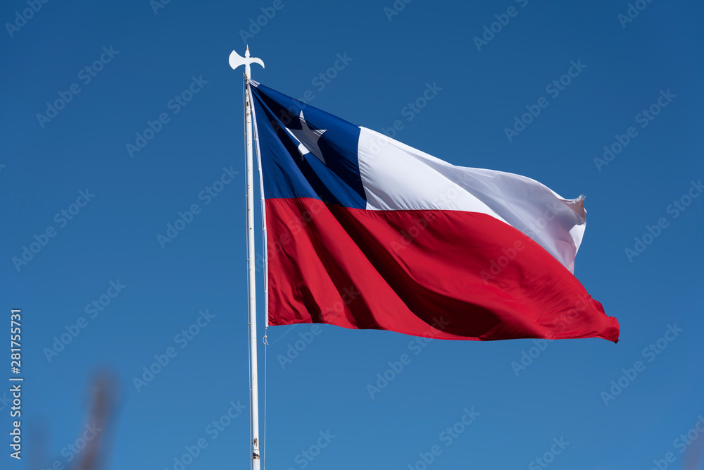 Naklejka premium Chilean Flag Flying in a Light Breeze.