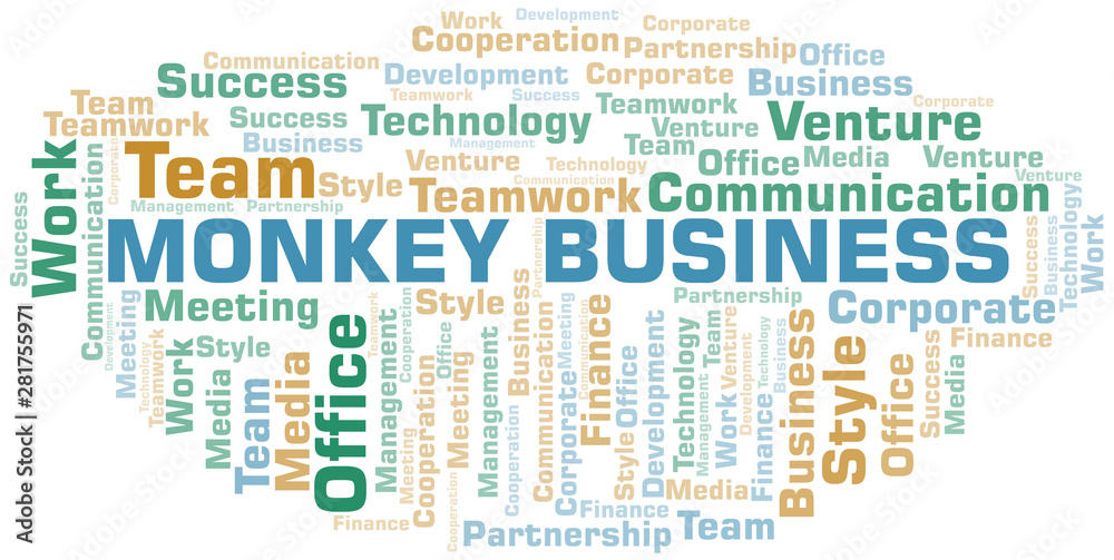 Monkey Business word cloud. Collage made with text only.