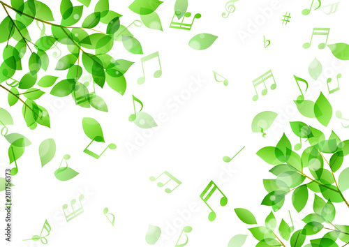 舞う緑の葉と音符 背景素材 Stock Vector Adobe Stock