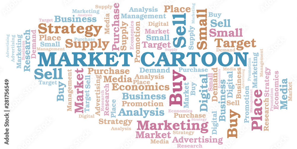 Market Cartoon word cloud. Vector made with text only.