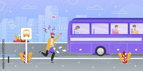 Passenger Running Trying to Catch Up Bus Vector