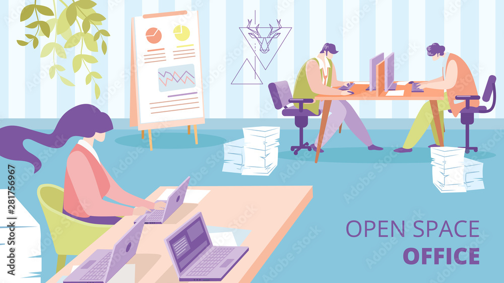 Open Space Office Flat Vector Ad Banner Template Open Space Office Flat Vector Ad Banner Template