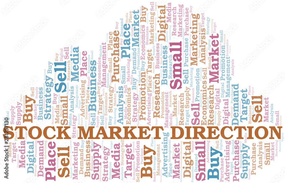 Stock Market Direction word cloud. Vector made with text only.