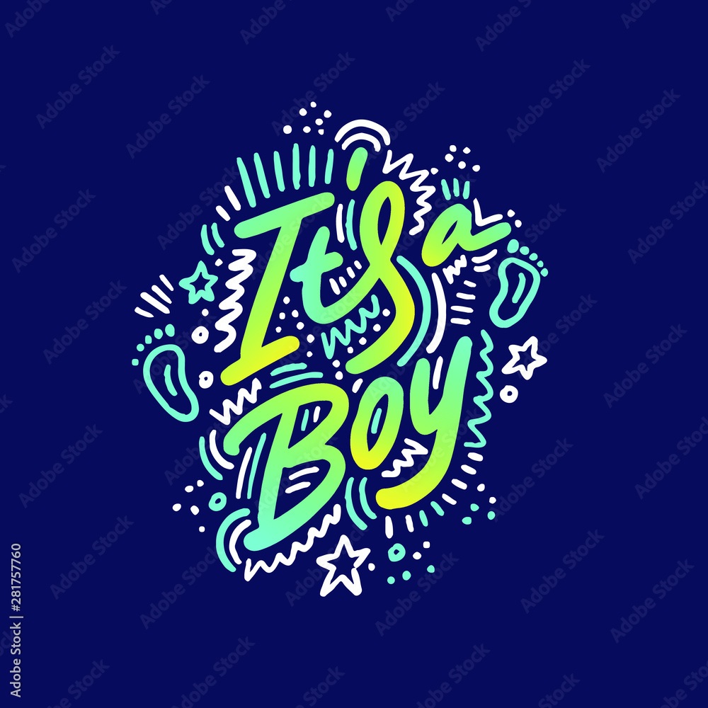 Baby shower posters. Vector invitation with. Baby arrival and shower collection with lettering. it's a boy greeting card.