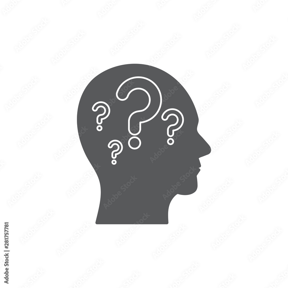 Head with question mark vector icon isolated on white background