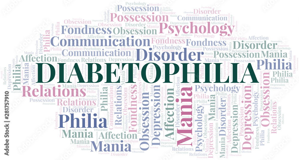 Fototapeta premium Diabetophilia word cloud. Type of Philia.