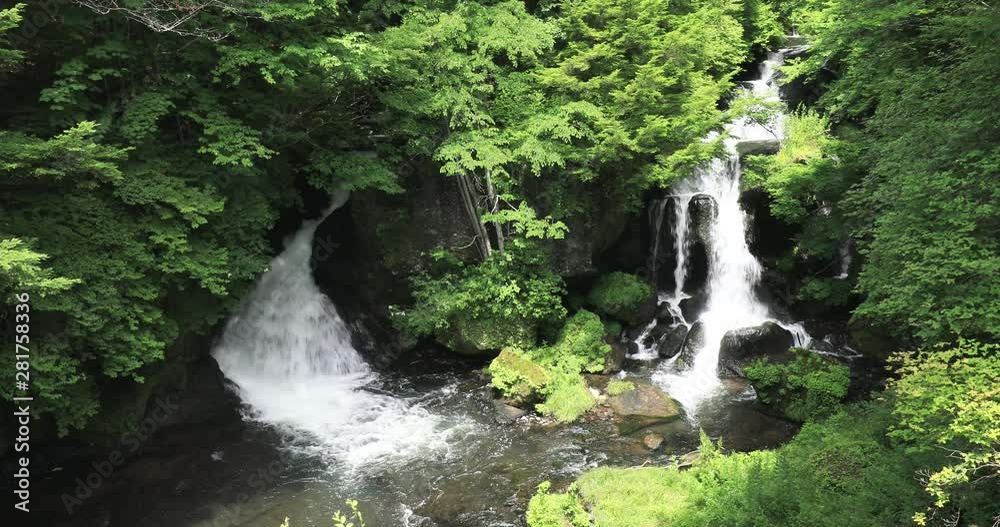 View of two waterfalls, Nikko, Tochigi Prefecture, Japan View of two waterfalls, Nikko, Tochigi Prefecture, Japan