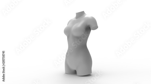 3D rendering of a female torso isolated in white studio background