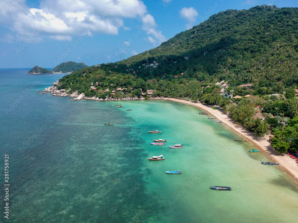 Aerial view on Sairee beach, topical island of Koh Tao, Thailand