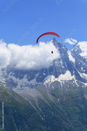 Flying on a paraglider. Chamonix France.Flying on a paraglider. Chamonix France.
