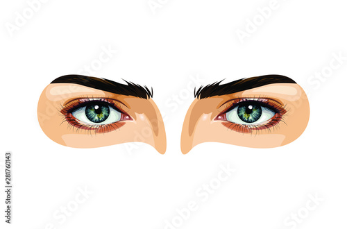 vector Realistic blue eye with eyelashes on white background