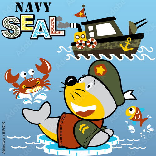walrus cartoon the navy seal with warship