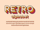 Retro style alphabet design with uppercase, lowercase, number and symbols