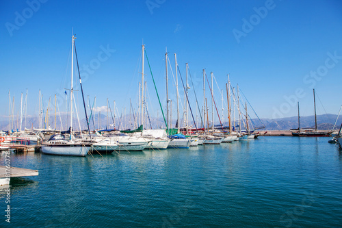 Beautiful yachts in the port of Agios Nikolaos  Mirabello Bay  Crete  Greece