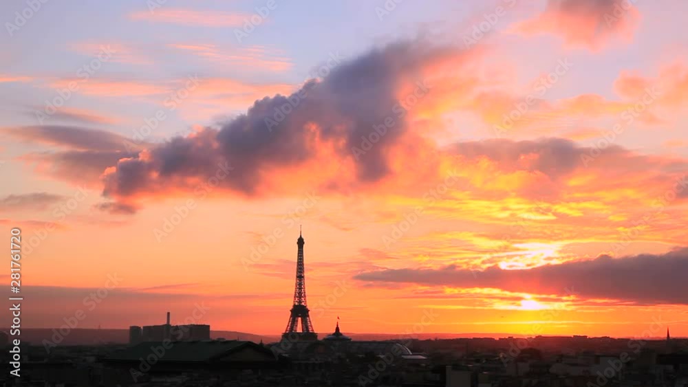 Eiffel Tower silhouetted at sunset, Paris, France Eiffel Tower silhouetted at sunset, Paris, France