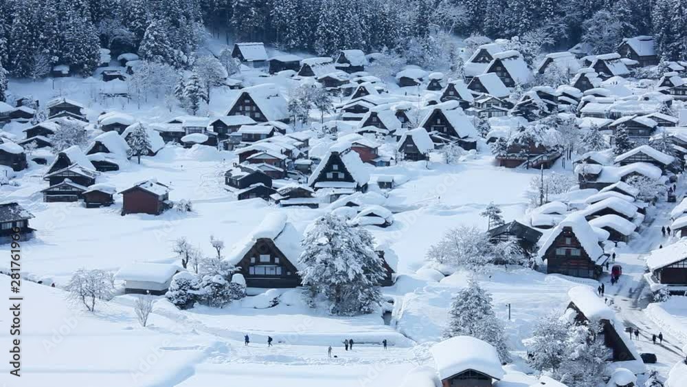 View of town at winter day, Shirakawa, Gifu Prefecture, Japan View of town at winter day, Shirakawa, Gifu Prefecture, Japan