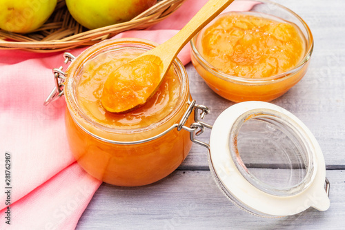 Obraz na plátně Apple jam, confiture, chutney in a glass jar