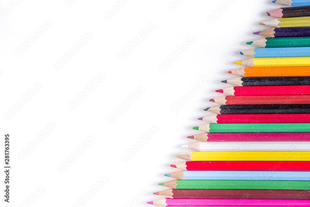 Different multi colored pencils flat lay Different multi colored pencils flat lay