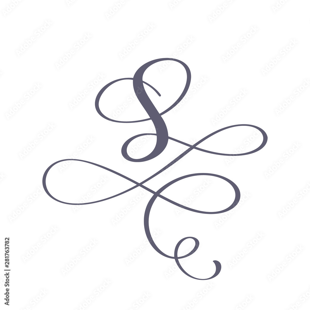 Vector Hand Drawn calligraphic floral S monogram or logo. Uppercase Hand Lettering Letter S with swirls and curl. Wedding Floral Design Vector Hand Drawn calligraphic floral S monogram or logo. Uppercase Hand Lettering Letter S with swirls and curl. Wedding Floral Design