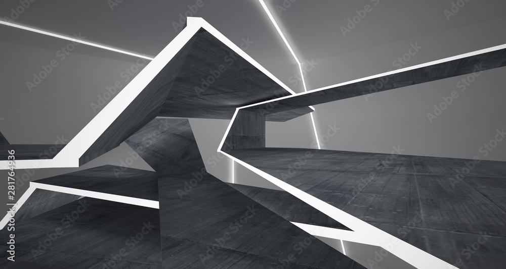 Fototapeta premium Abstract concrete and white interior with neon lighting. 3D illustration and rendering.