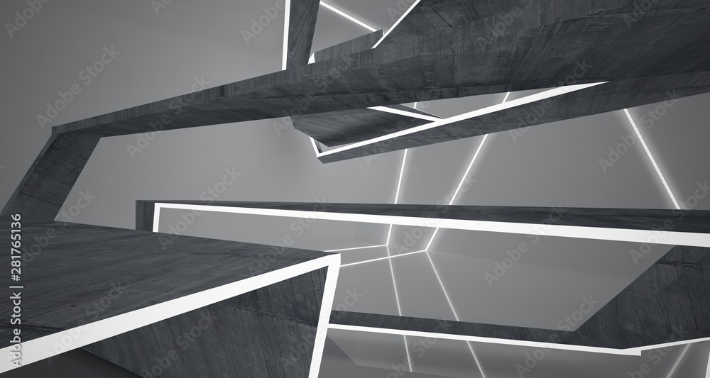 Obraz premium Abstract concrete and white interior with neon lighting. 3D illustration and rendering.