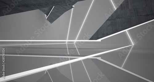 Abstract  concrete and white  interior with neon lighting. 3D illustration and rendering.