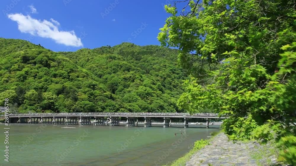 Togetsu Bridge on Katsura river and Arashiyama in springtime, Japan Togetsu Bridge on Katsura river and Arashiyama in springtime, Japan