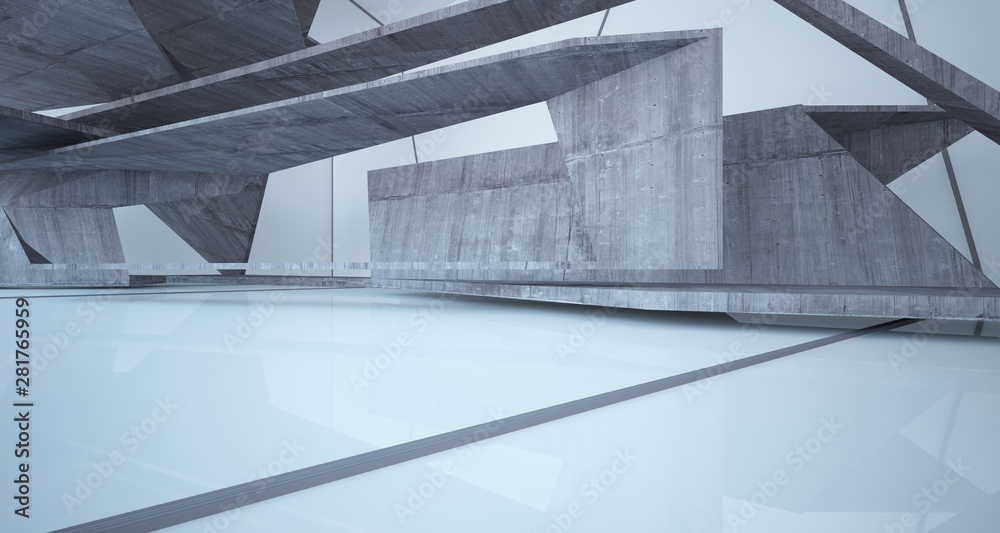 Abstract white and concrete interior. 3D illustration and rendering. Abstract white and concrete interior. 3D illustration and rendering.