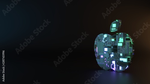 science fiction metal symbol of apple icon render