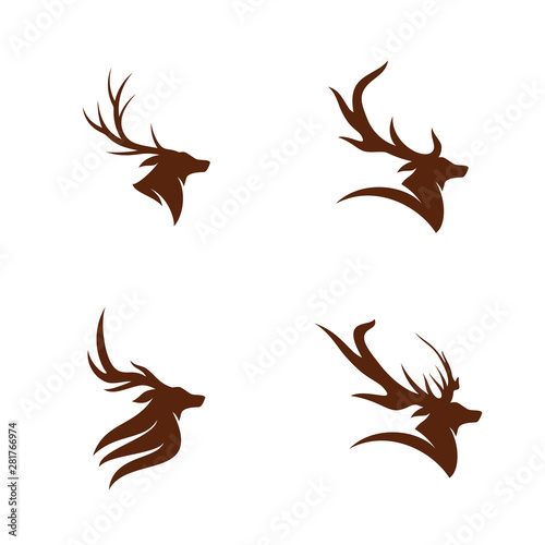 Set of Deer Head logo design template vector. Luxury Deer Hunt logo vector template