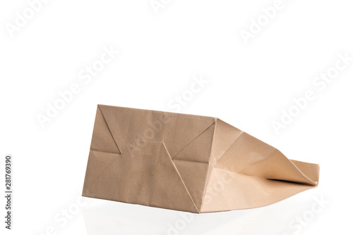 simple brown paper bag for lunch or food on white background