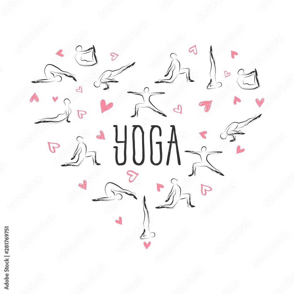 Yoga poses in shape of a heart.Ideal for greeting cards, wall decor, textile design and much more. Yoga poses in shape of a heart.Ideal for greeting cards, wall decor, textile design and much more.