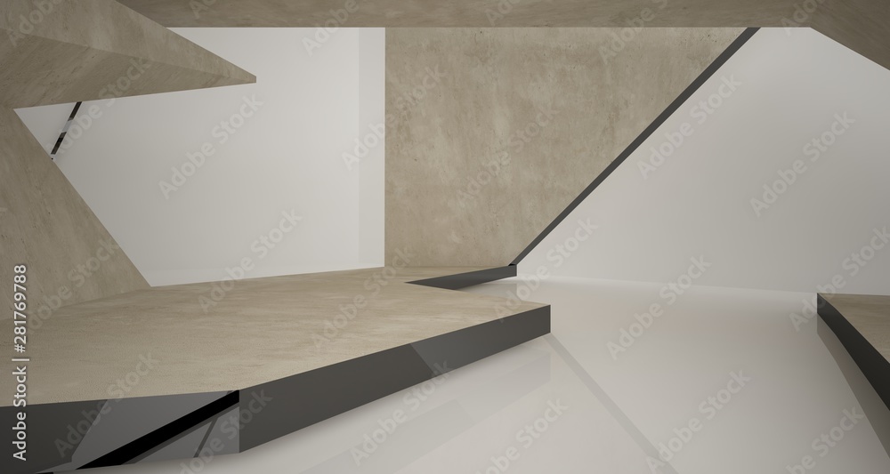Fototapeta premium Abstract white and concrete interior. 3D illustration and rendering.