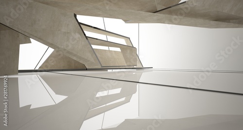 Abstract white and concrete interior. 3D illustration and rendering.