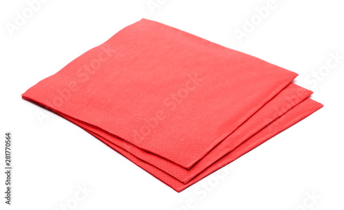 Red paper napkins isolated on white background