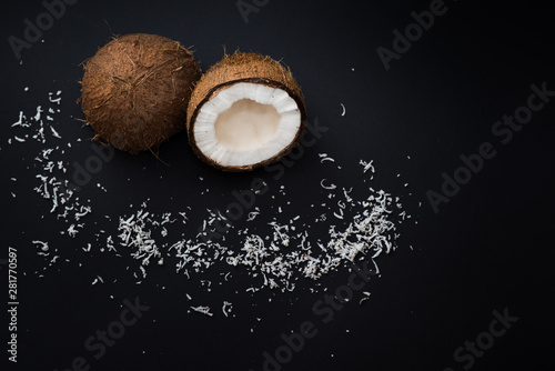 Coconut isolated on black background