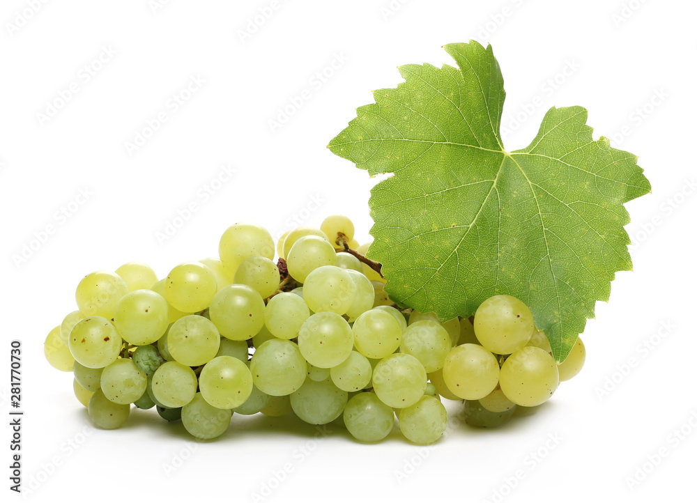 White grapes with leaf isolated on white background White grapes with leaf isolated on white background