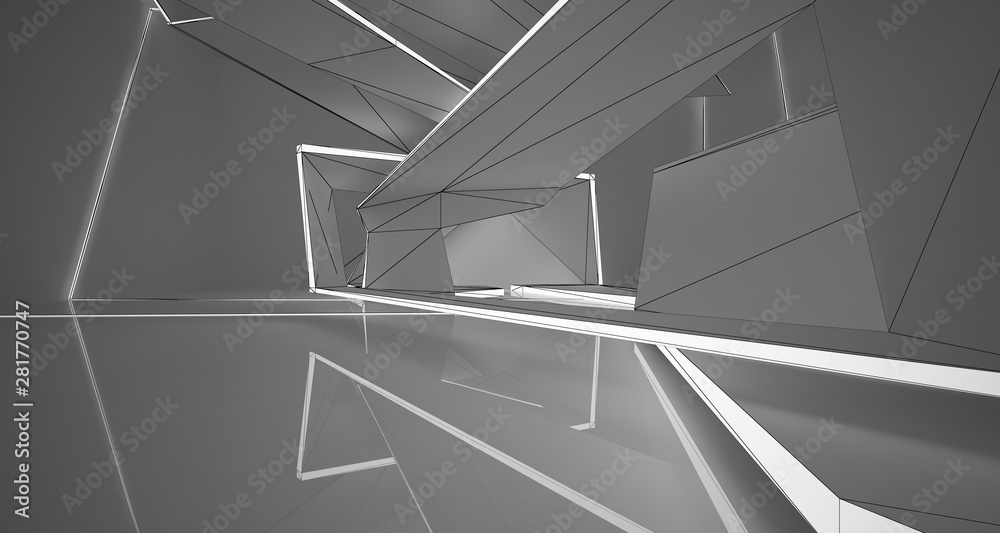 Obraz premium Abstract drawing white interior.3D illustration and rendering.