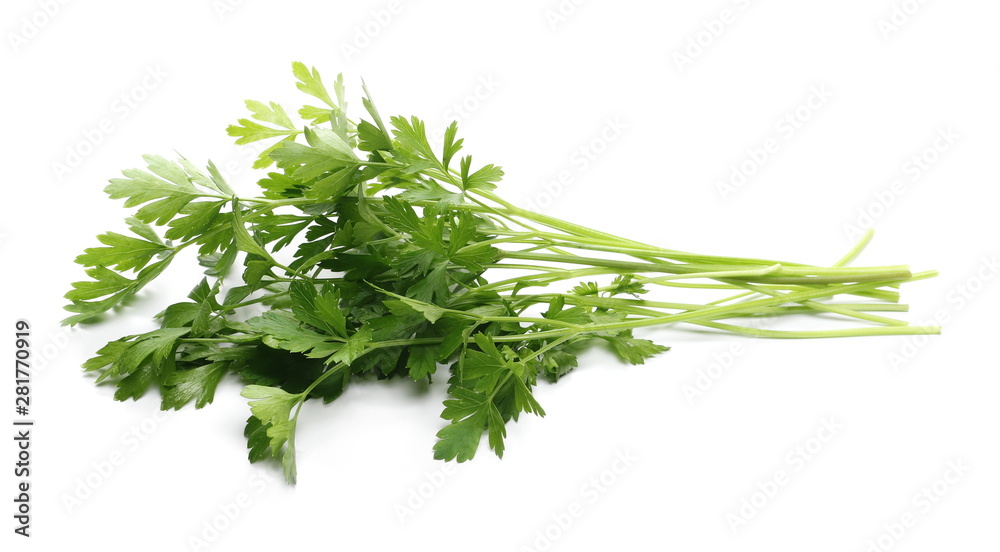 Fresh green parsley leaves isolated on white background Fresh green parsley leaves isolated on white background