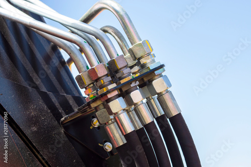 Hydraulic piston system for bulldozers, tractors, excavators, chrome plated cylinder shaft of yellow machine, construction heavy industry detail