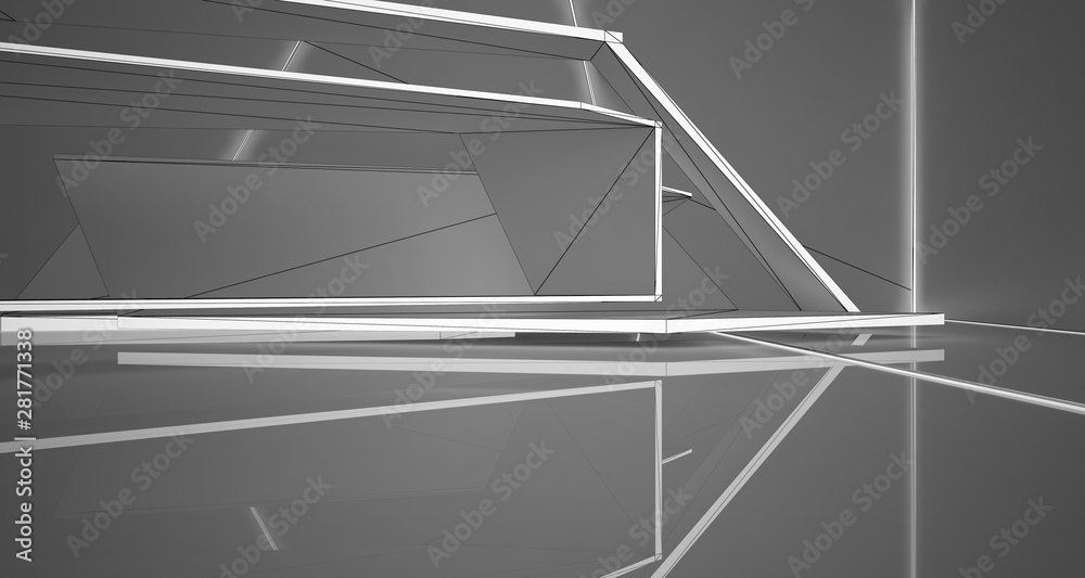 Obraz premium Abstract drawing white interior.3D illustration and rendering.