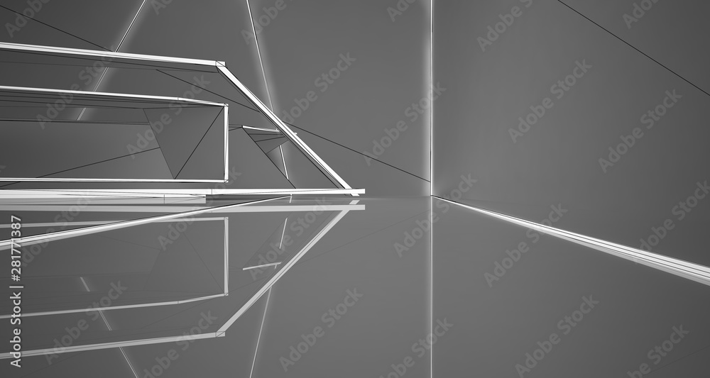 Obraz premium Abstract drawing white interior.3D illustration and rendering.