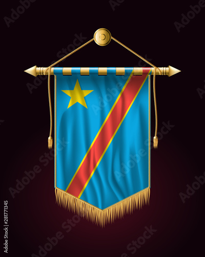 Flag of Democratic Republic of the Congo. Festive Vertical Banner. Wall Hangings with Gold Tassel