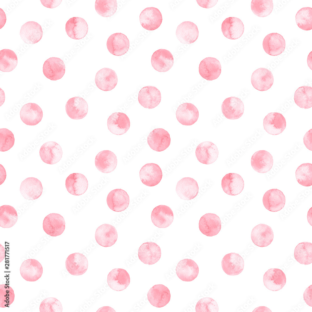 Seamless pink polka dot pattern isolated on white. Watercolor illustration. Seamless pink polka dot pattern isolated on white. Watercolor illustration.